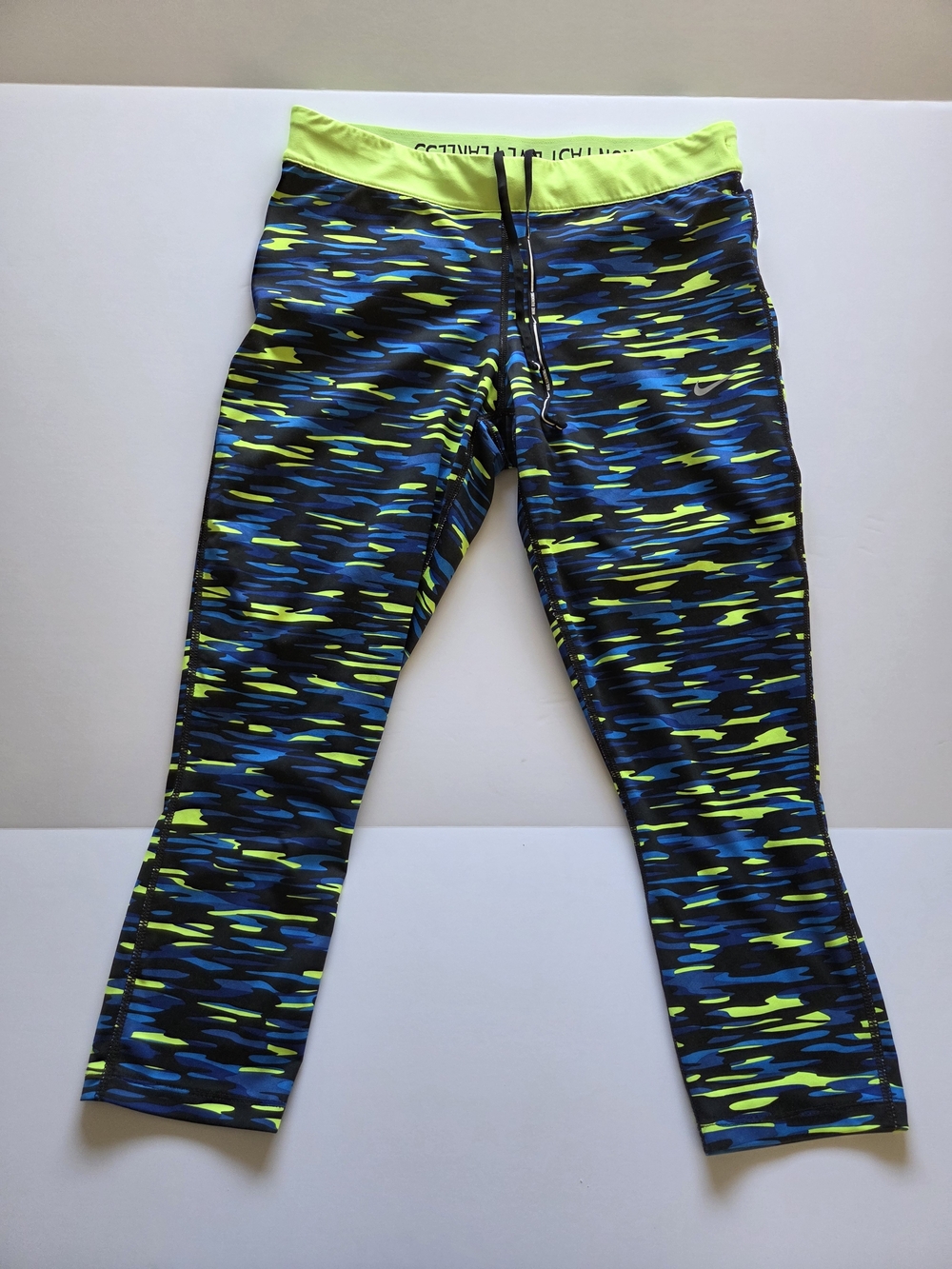 Nike Dri-FIT Relay Camo Running Crop Leggings Large L Neon Blue